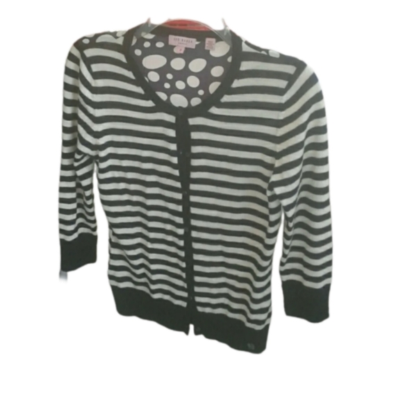 TED BAKER LONDON NAVY-CREAM CARDIGAN SWEATER SET - Picture 2 of 7